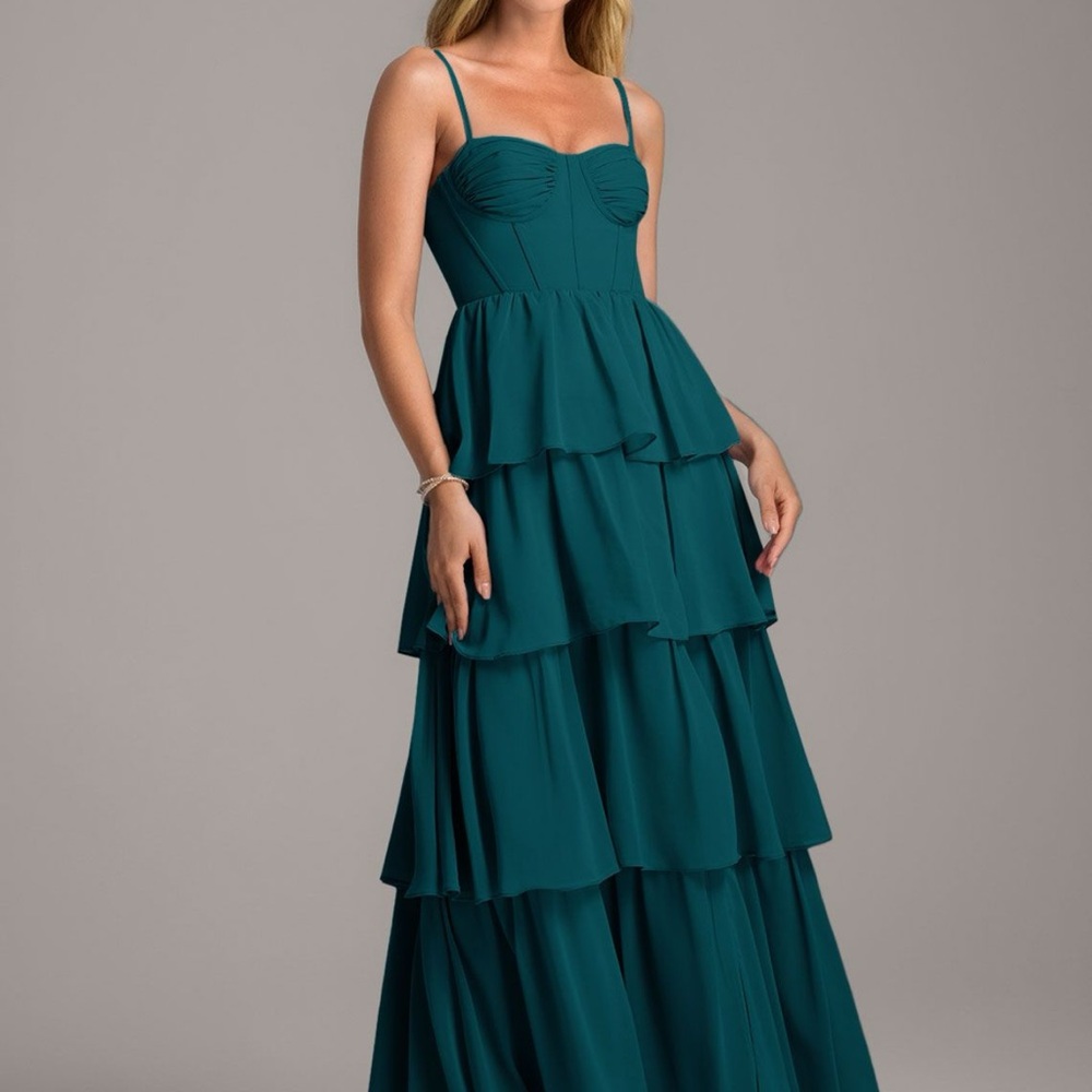 Azazie Teal Layered Maxi Dress